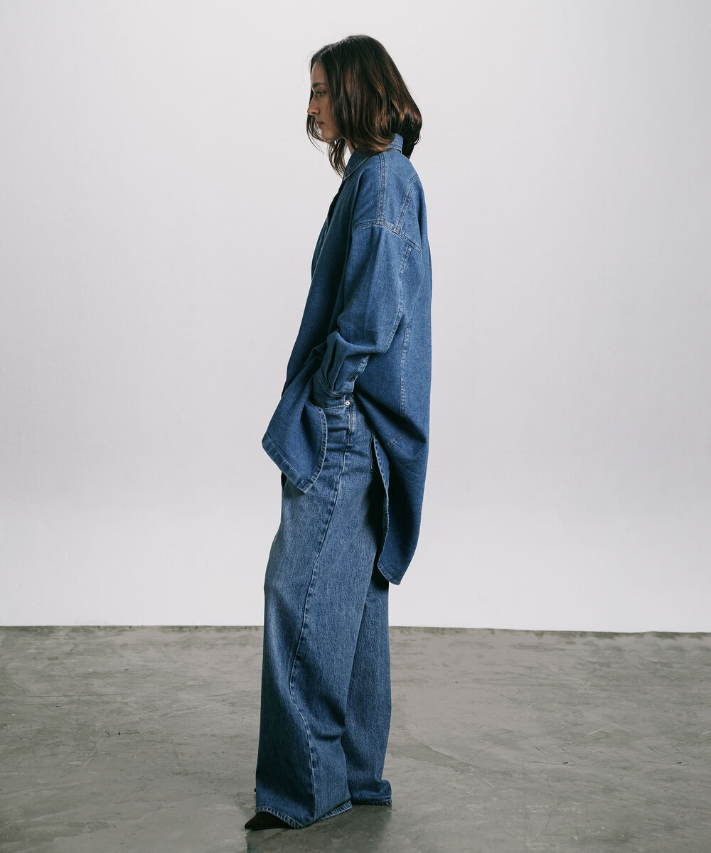 Women's Western Wear Blue Oversized Denim Shirt