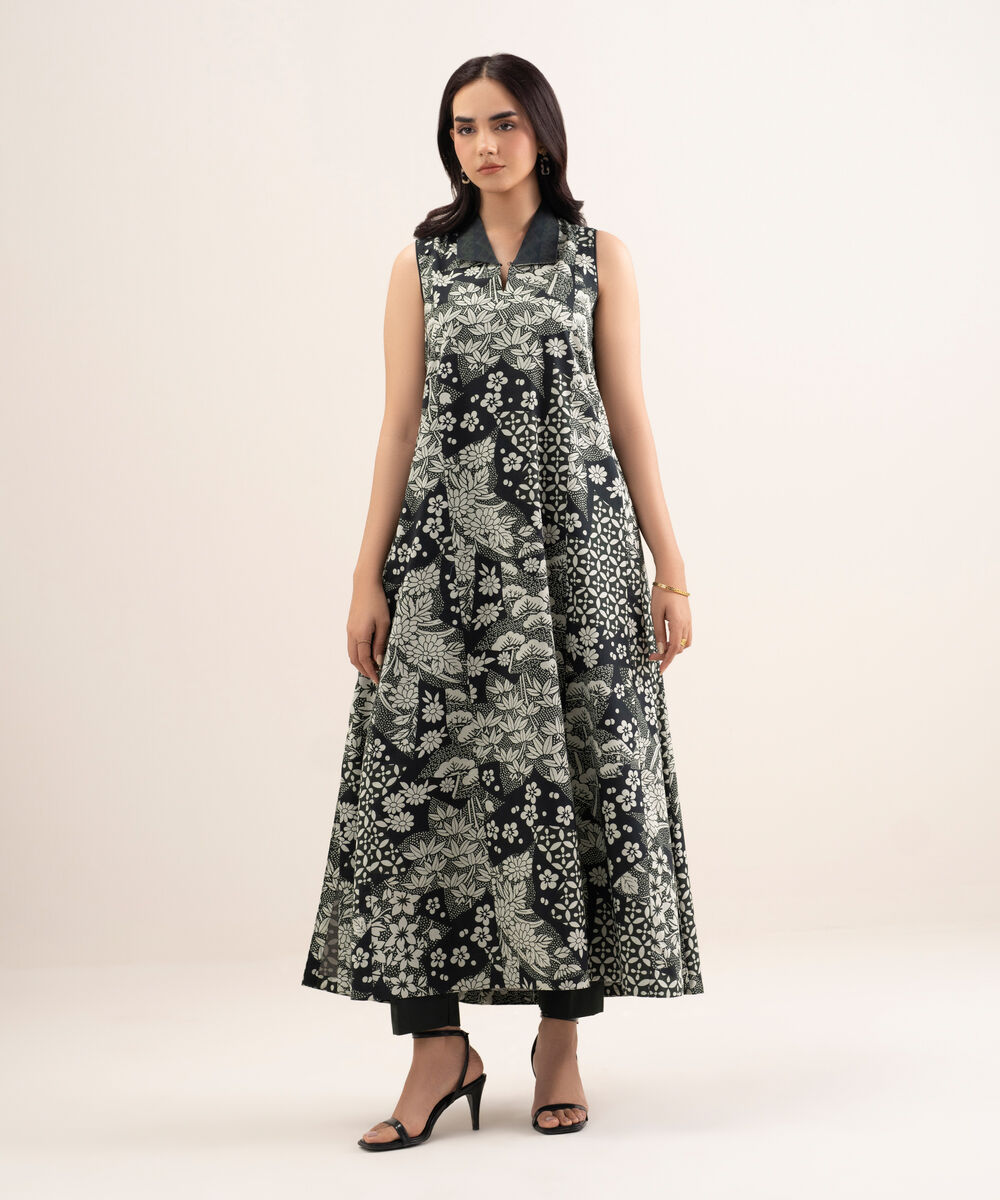 Women's Unstitched Lawn Printed Black 2 Piece Suit