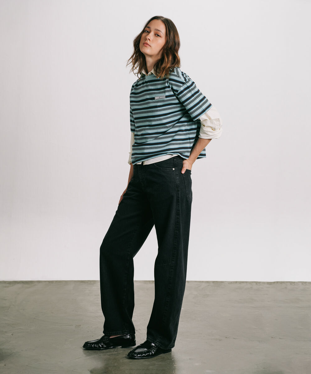 Women's Western Wear Blue Yarn Dyed T-Shirt