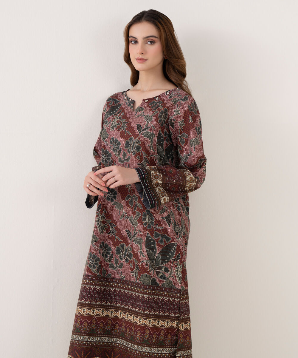 Women's RTW Cambric Printed A-Line Red Shirt