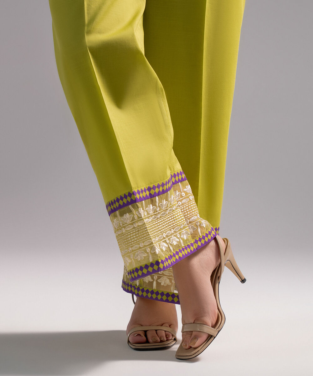 Women's RTW Slub Lawn Solid Green Culottes