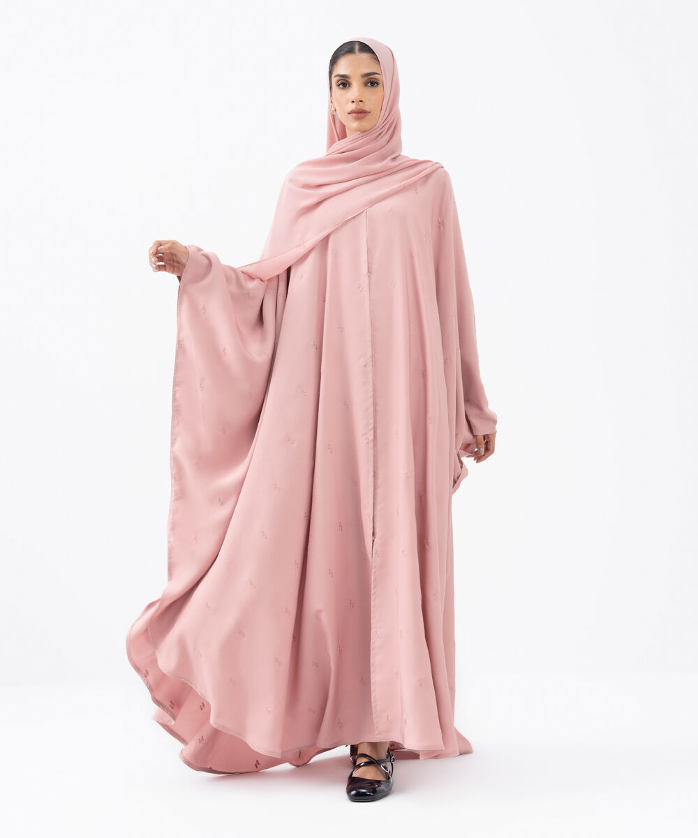 Women's Pink Polyester Abaya Set