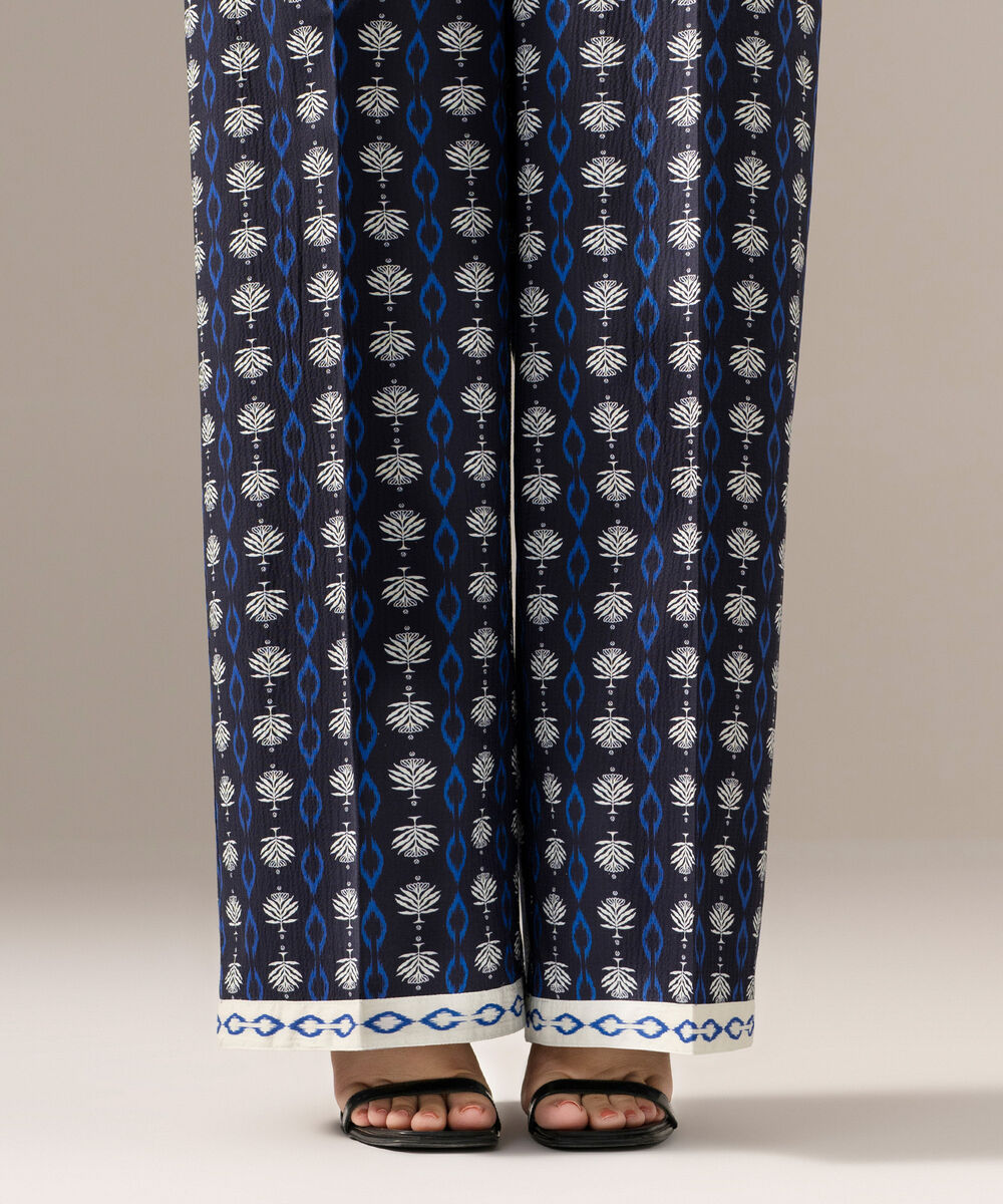 Women's RTW Seersucker Printed Blue Culottes