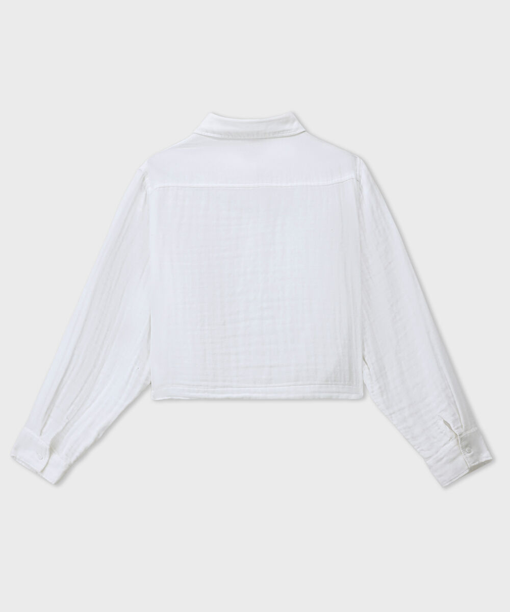 Women's Western White Short Body Cotton Muslin Shirt