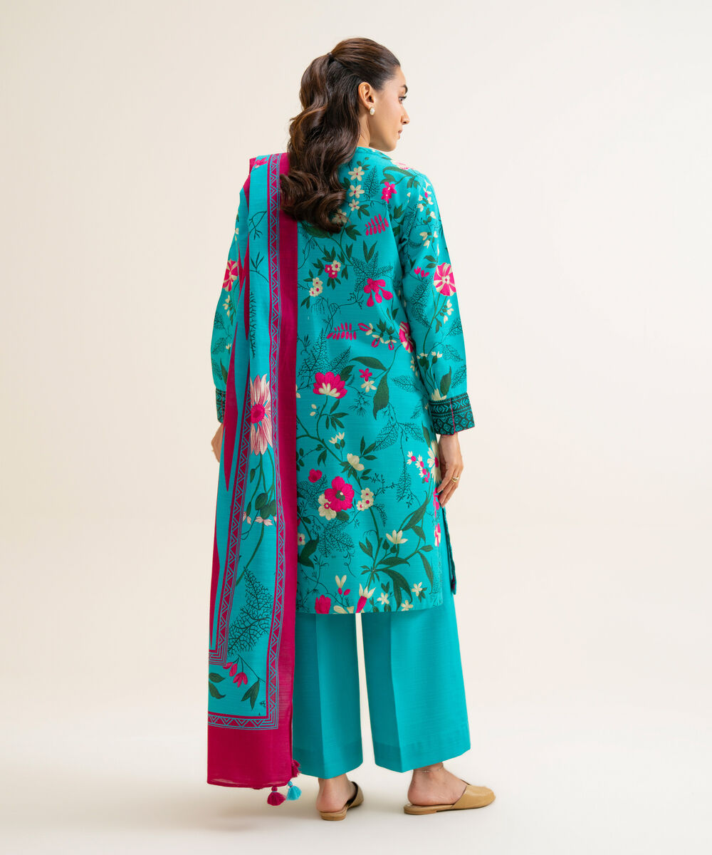 Women's Unstitched Premium Khaddar Printed Turquoise 3 Piece Suit