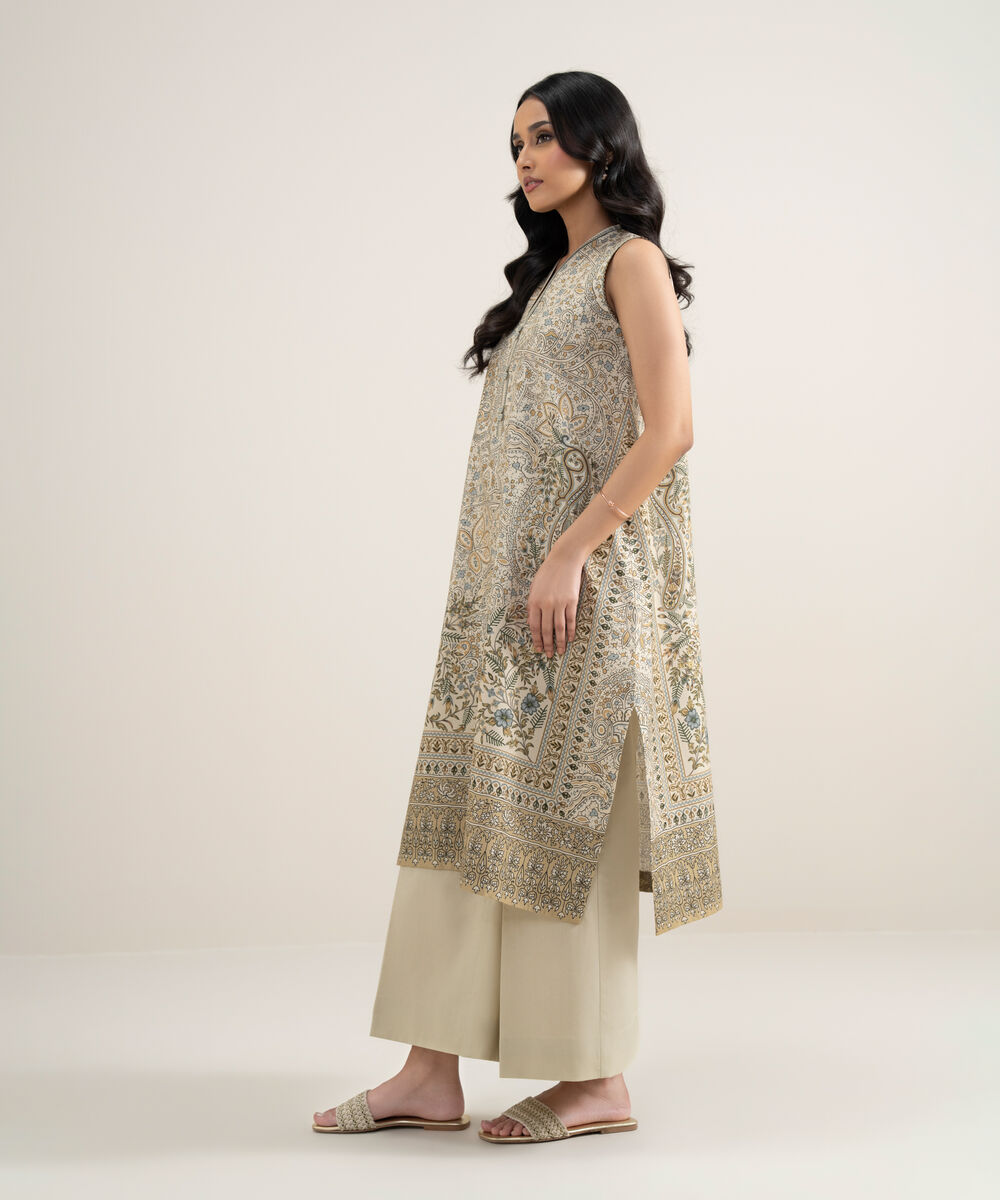 Women's Unstitched Lawn Printed Off White 2 Piece Suit