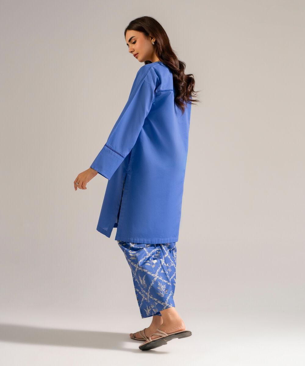 Women's RTW Cambric Solid Blue Straight Shirt