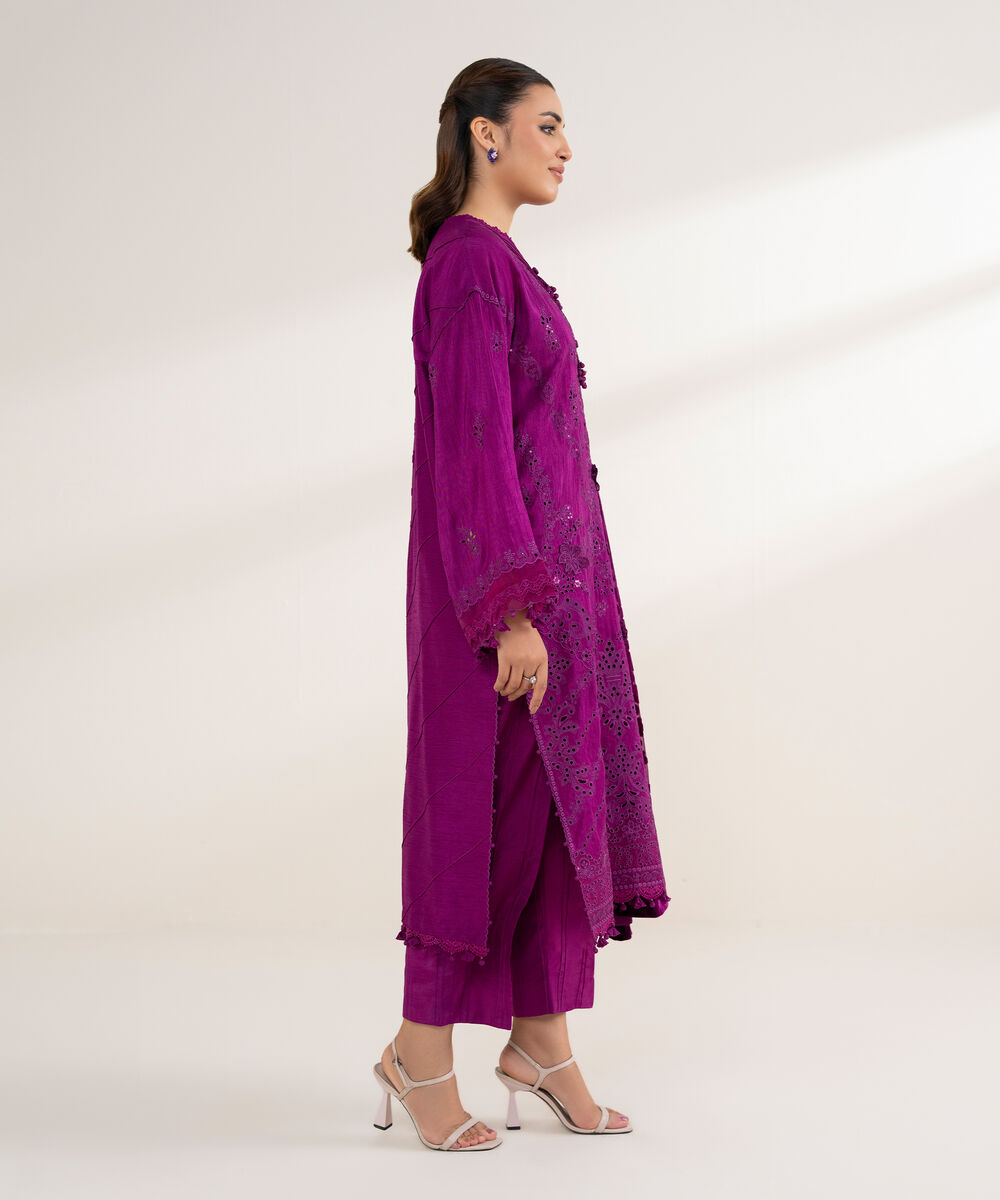 Women's Unstitched Viscose Raw Silk 3 Piece Suit