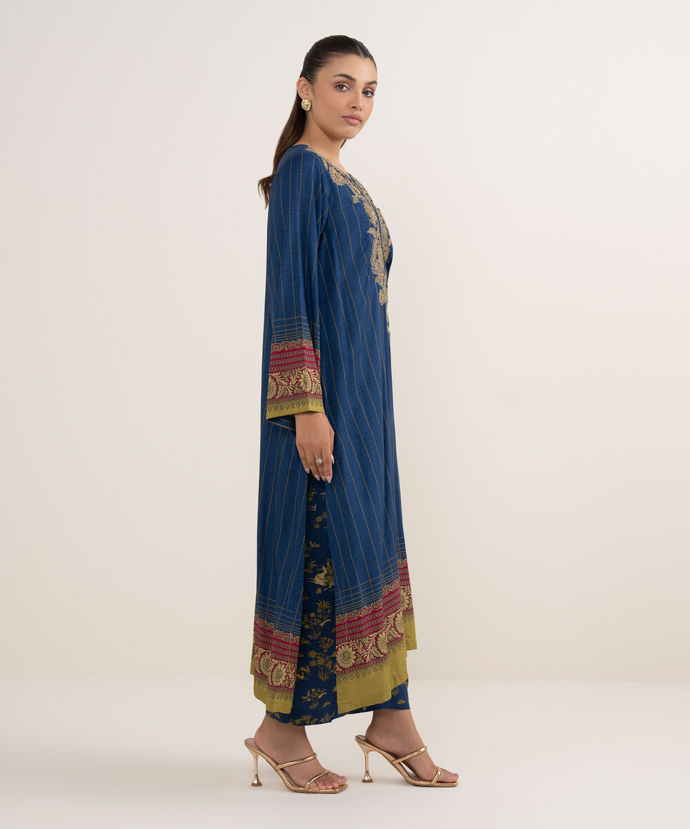 Women's RTW Arabic Lawn Blue Printed Aline Shirt