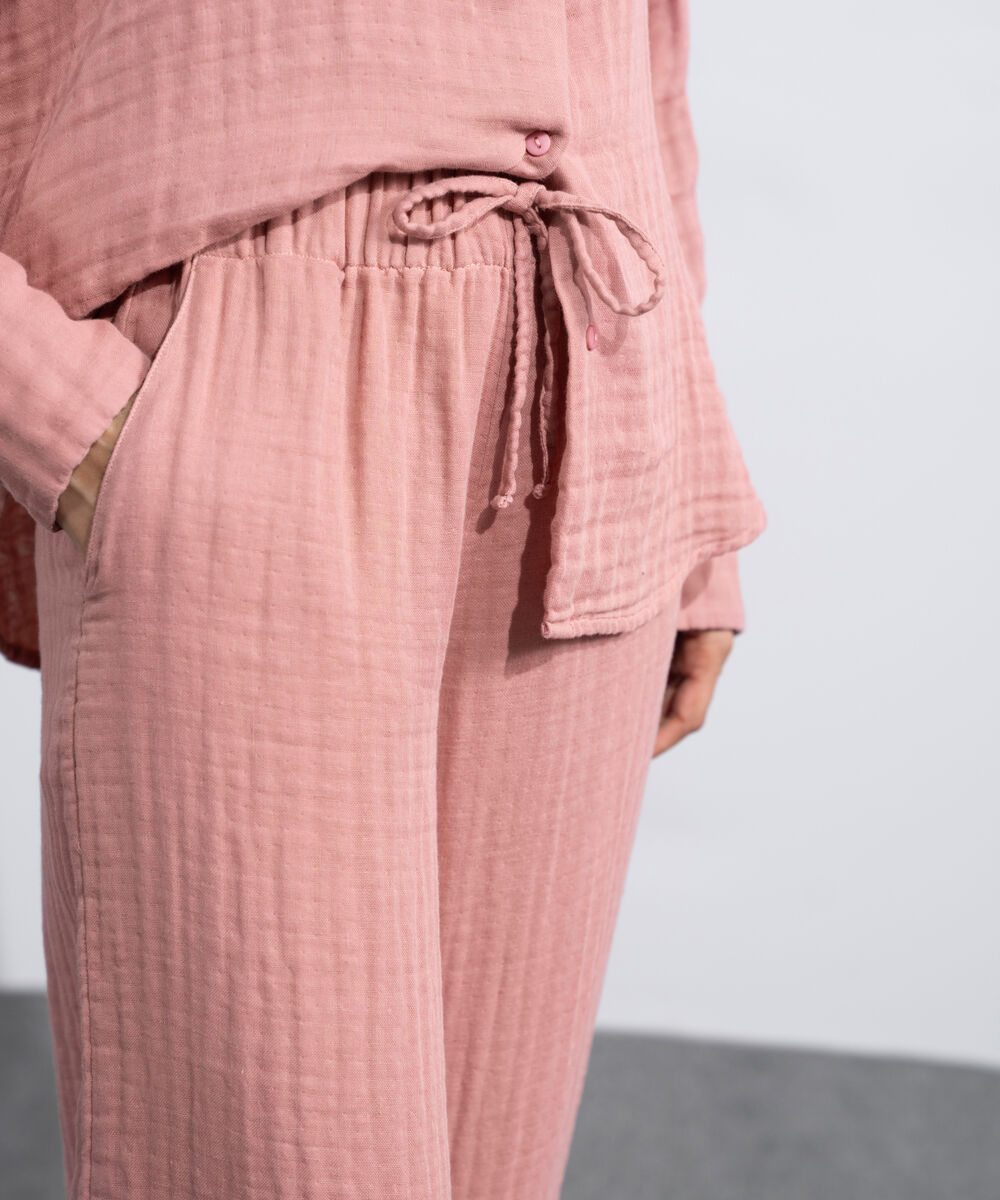 Women's Western Tea-Pink Cotton Muslin Pull-On Trousers