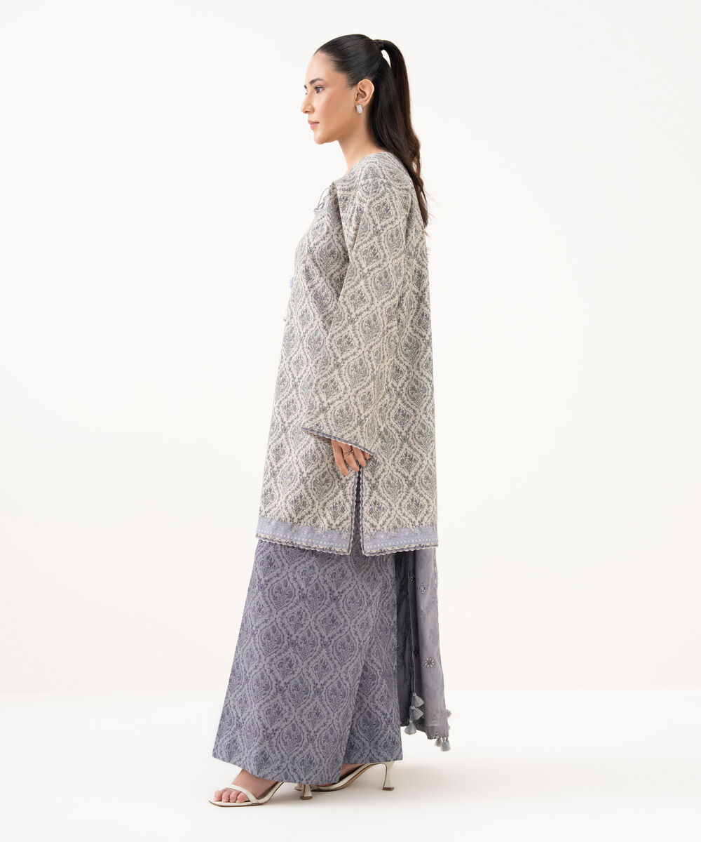 Women's Unstitched Cross Hatch Embroidered Grey 3 Piece Suit