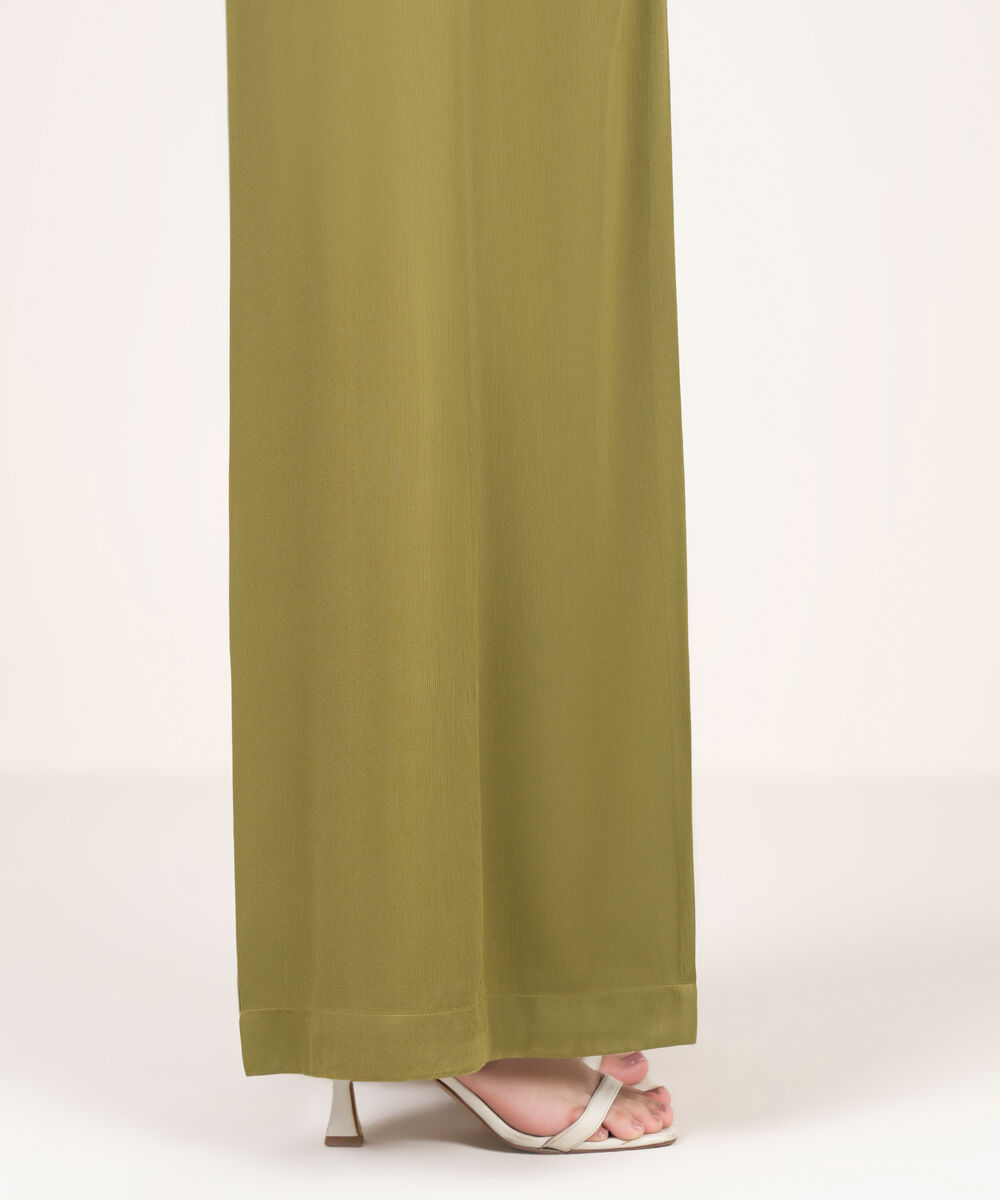 Women's RTW Bedford Solid Green  Flared Pants
