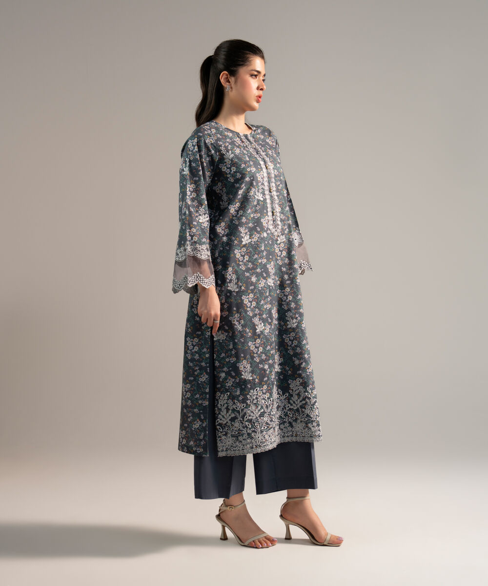 Women's RTW Lawn Embroidered Grey 2 Piece Suit