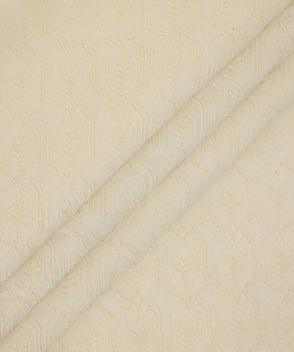 Men's Unstitched Cotton Schiffli Off White Kurta