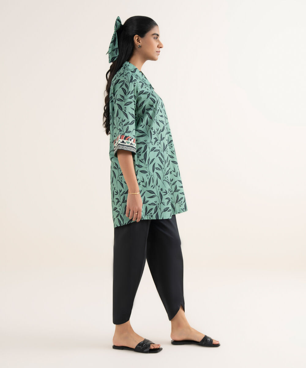 Women's Unstitched Lawn Printed Green Shirt