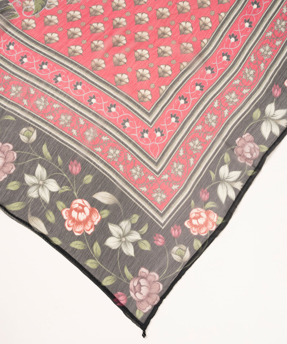 Blended Chiffon Printed Pink Dupatta