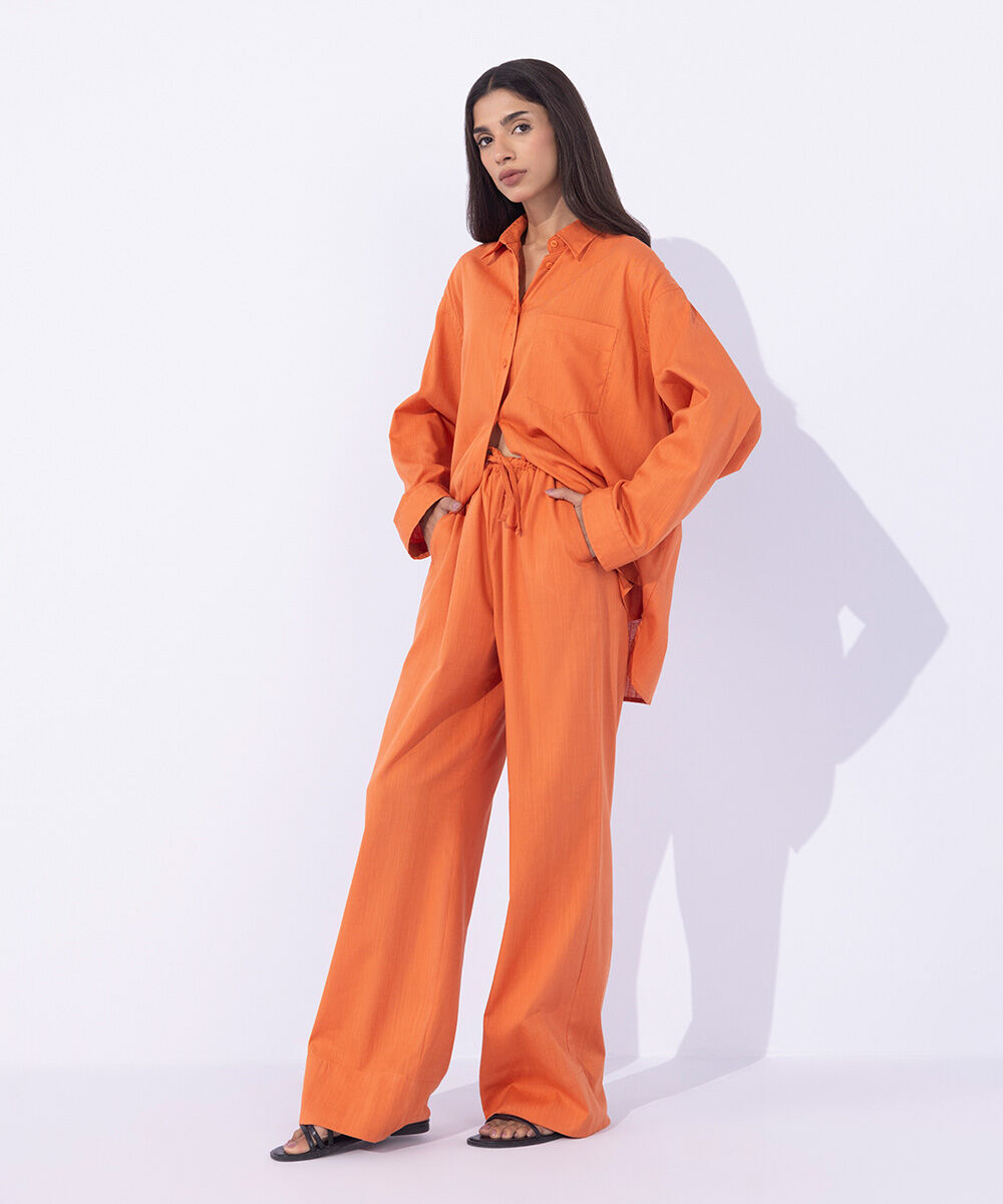 Women's Western Wear Orange Wide-Leg Trousers