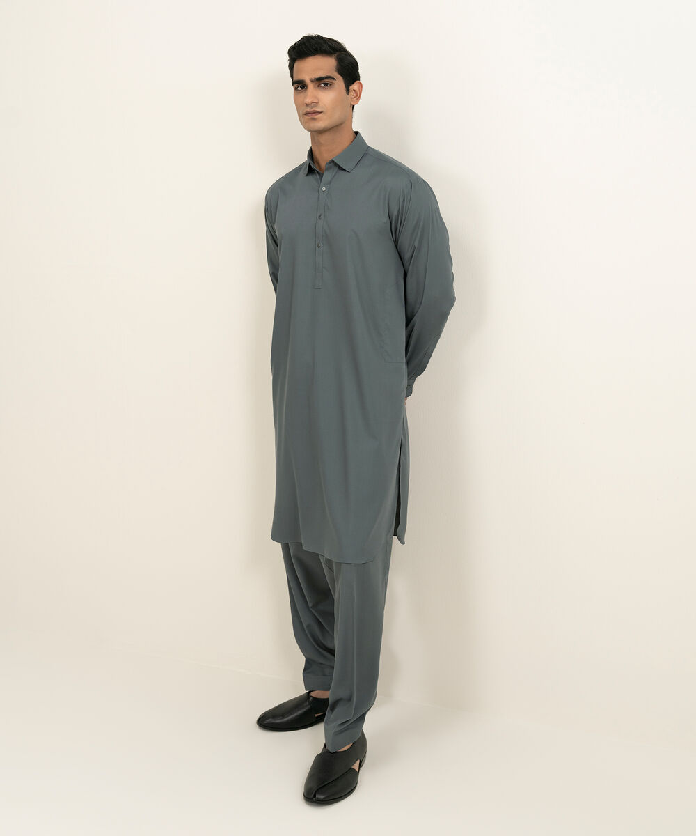 Men's grey Wash & Wear Kameez Shalwar