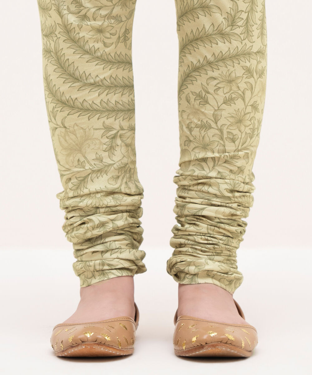 Women's RTW Cotton Viscose Beige Printed Chooridar Pants