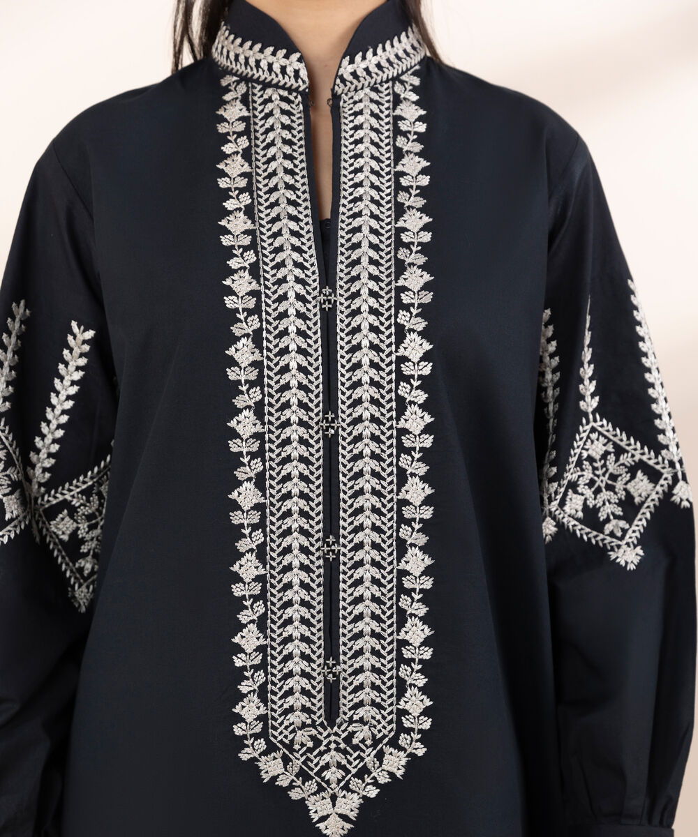 Women's Unstitched Lawn Embroidered Black 3 Piece Suit