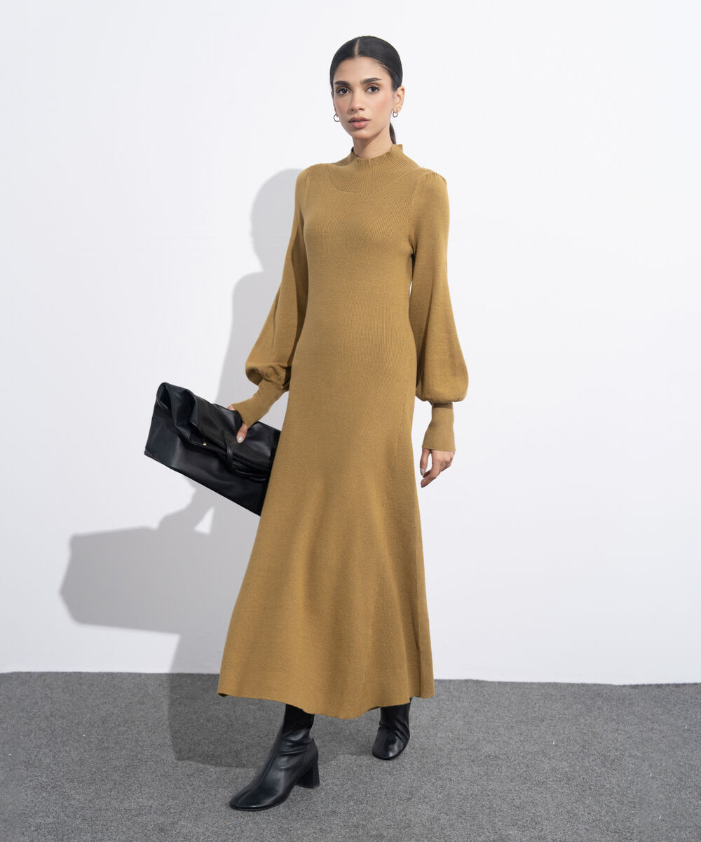 Women's Western Wear Mustard Sweater Knit Dress