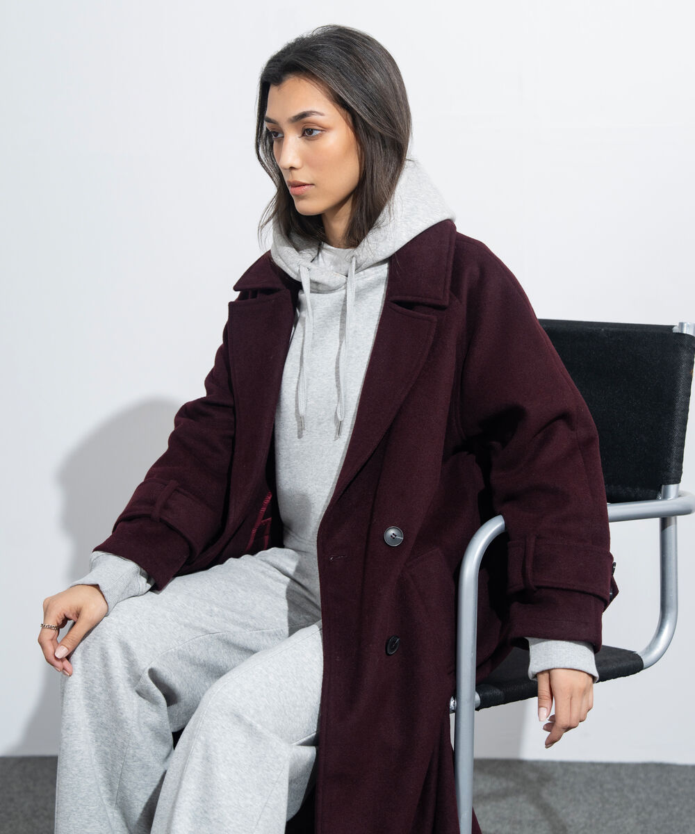 Women's Western Wear Merlot Oversized Double Breasted Coat