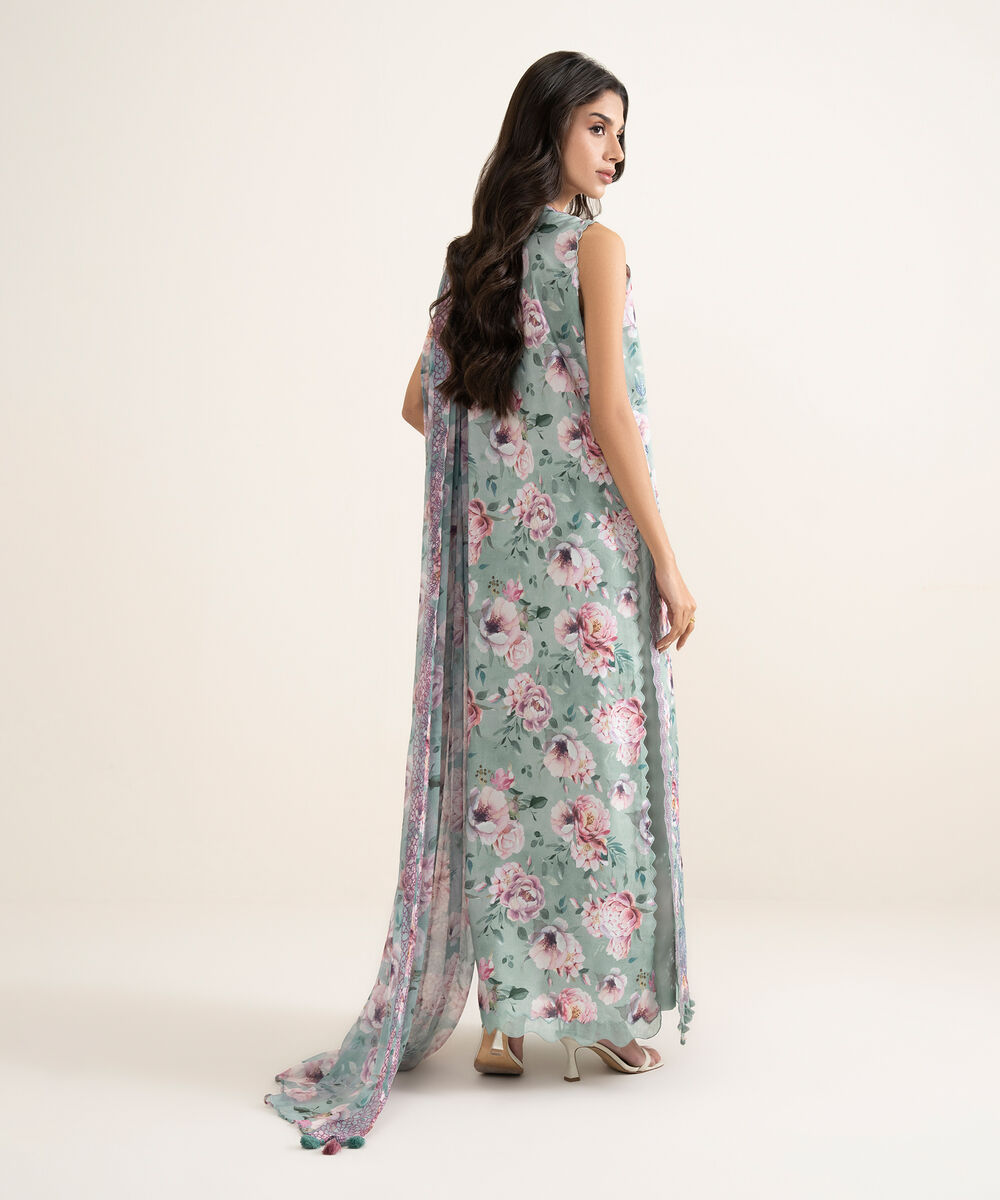 Women's Unstitched Lawn Embroidered Blue 3 Piece Suit