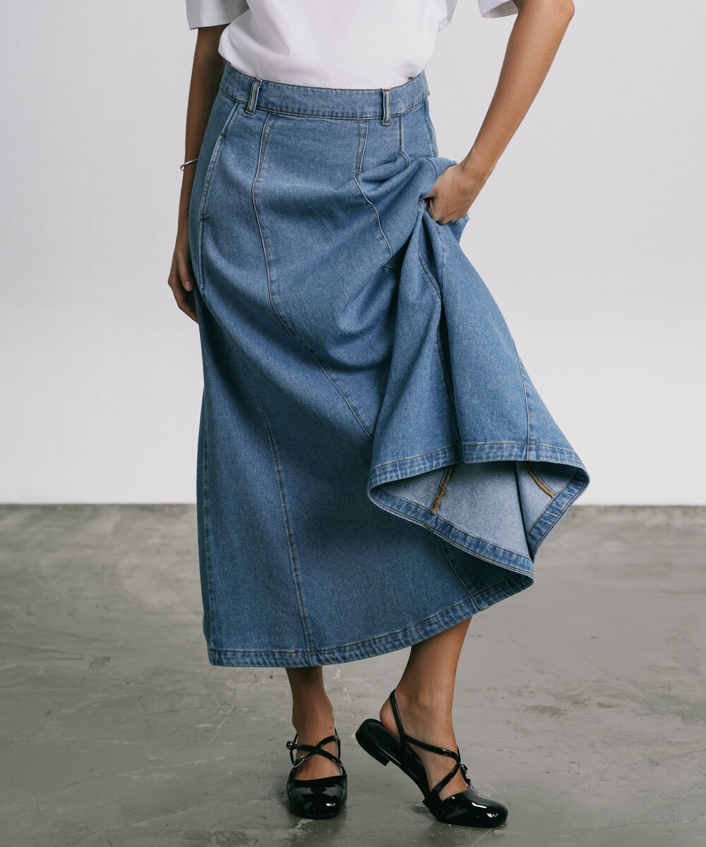 Women's Western Wear Light Wash Panelled Denim Skirt