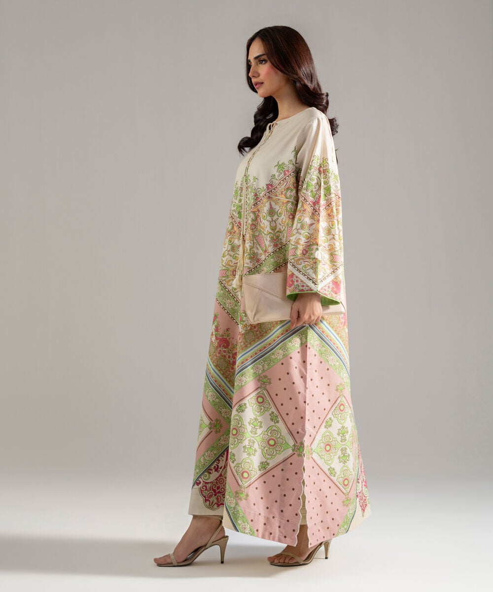 Women's RTW Lawn Printed Beige 2 Piece Suit