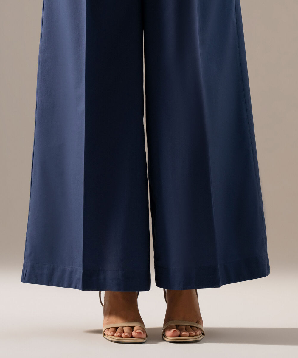 Women's RTW Cambric Solid Dark Blue Flared Pants