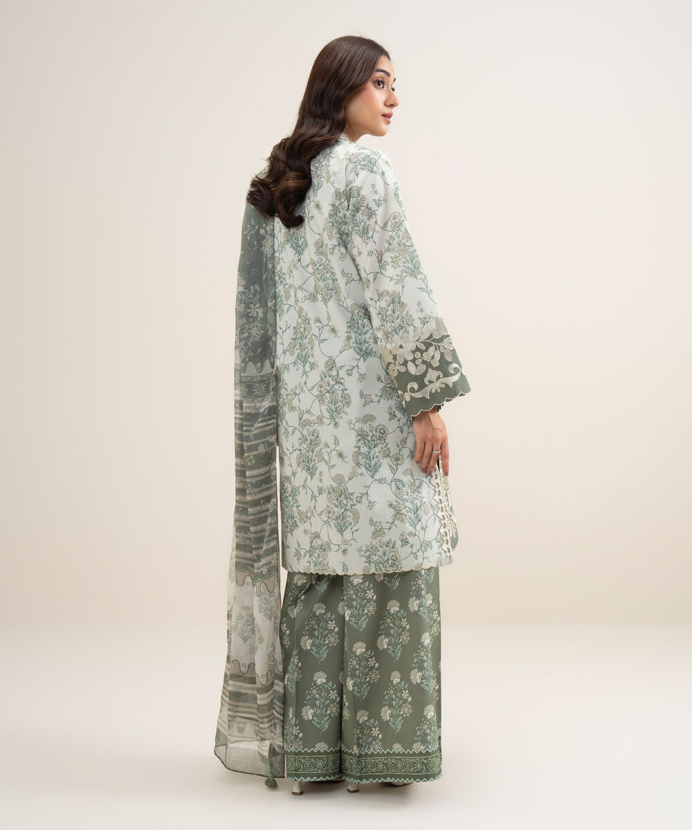 Women's Unstitched Lawn Embroidered Light Sage Green 3 Piece Suit