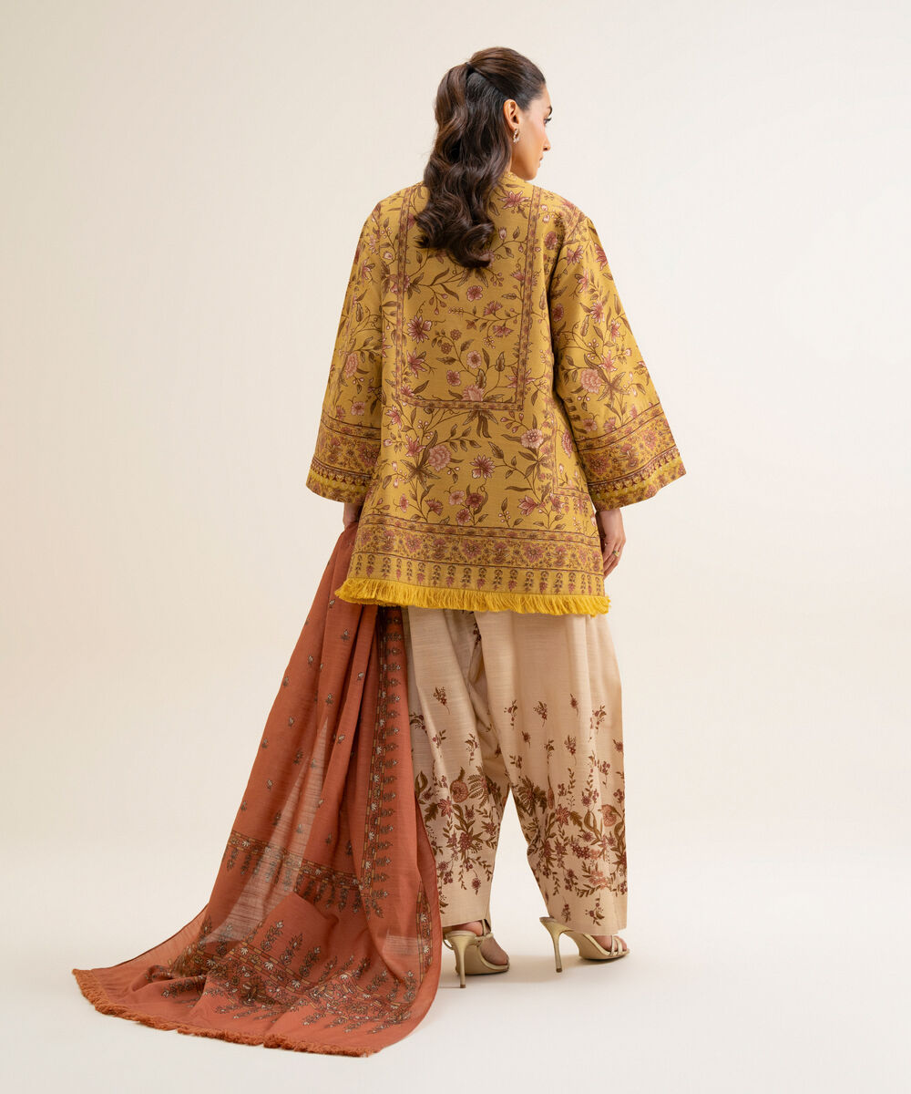 Women's Unstitched Premium Khaddar Printed Yellow 3 Piece Suit