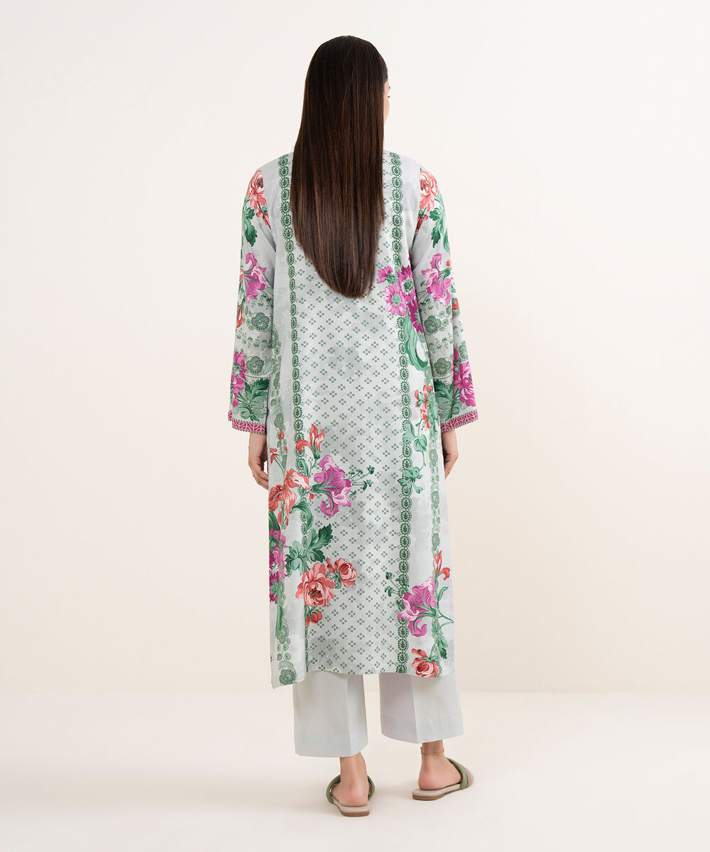 Women's RTW Arabic Lawn Grey Printed Straight Shirt