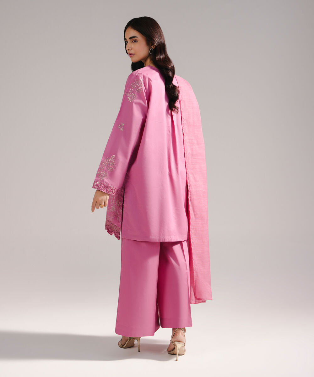 Women's RTW Lawn Embroidered Pink 3 Piece Suit