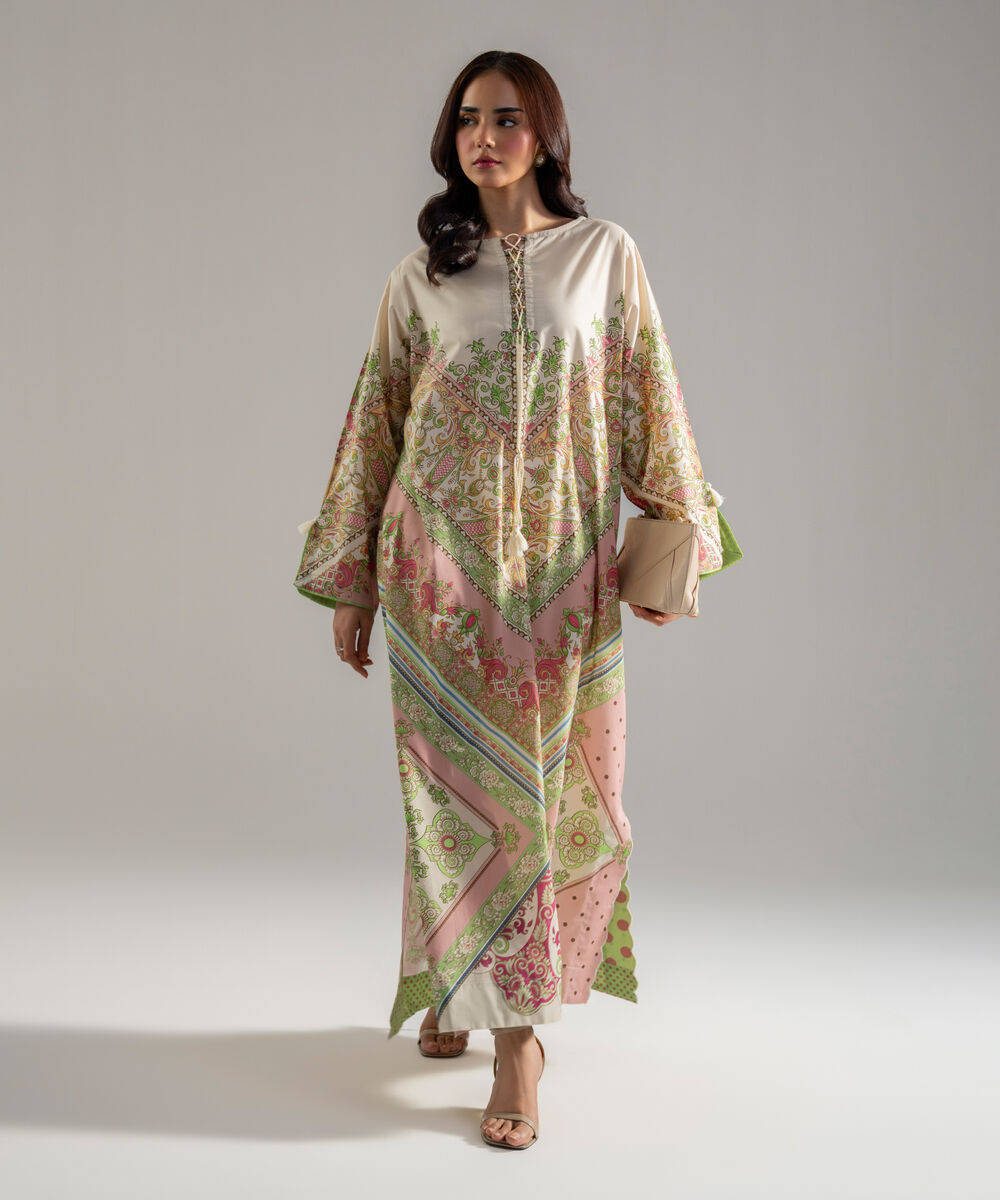Women's RTW Lawn Printed Beige 2 Piece Suit