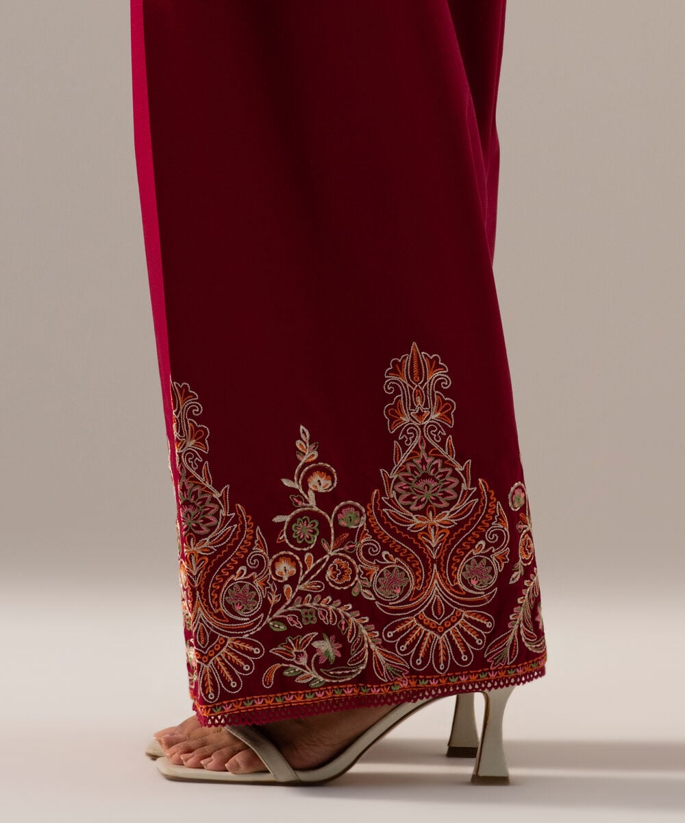 Women's RTW Cambric Solid Maroon Farshi Shalwar
