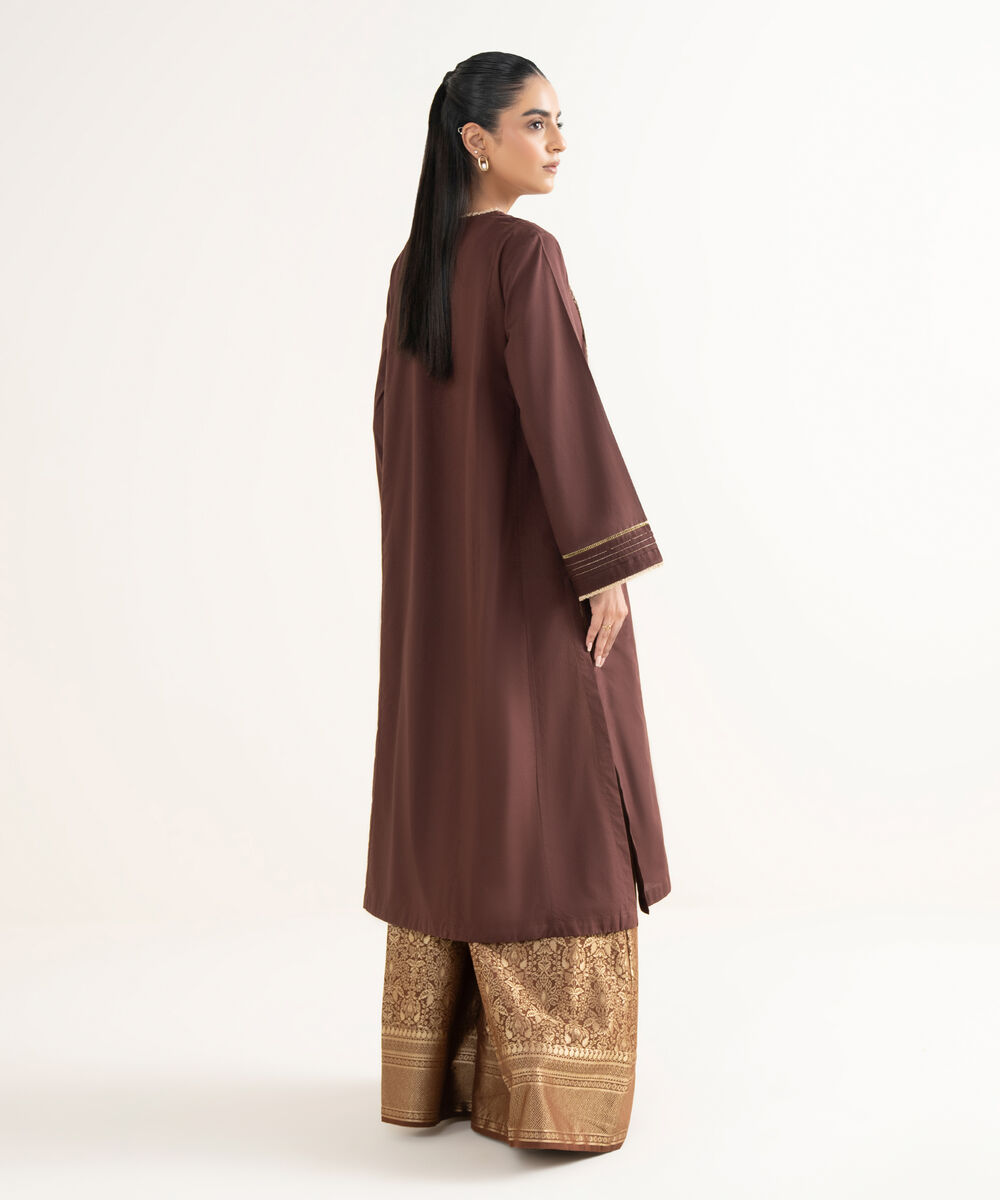 Women's RTW Cambric Solid A-Line Brown Shirt