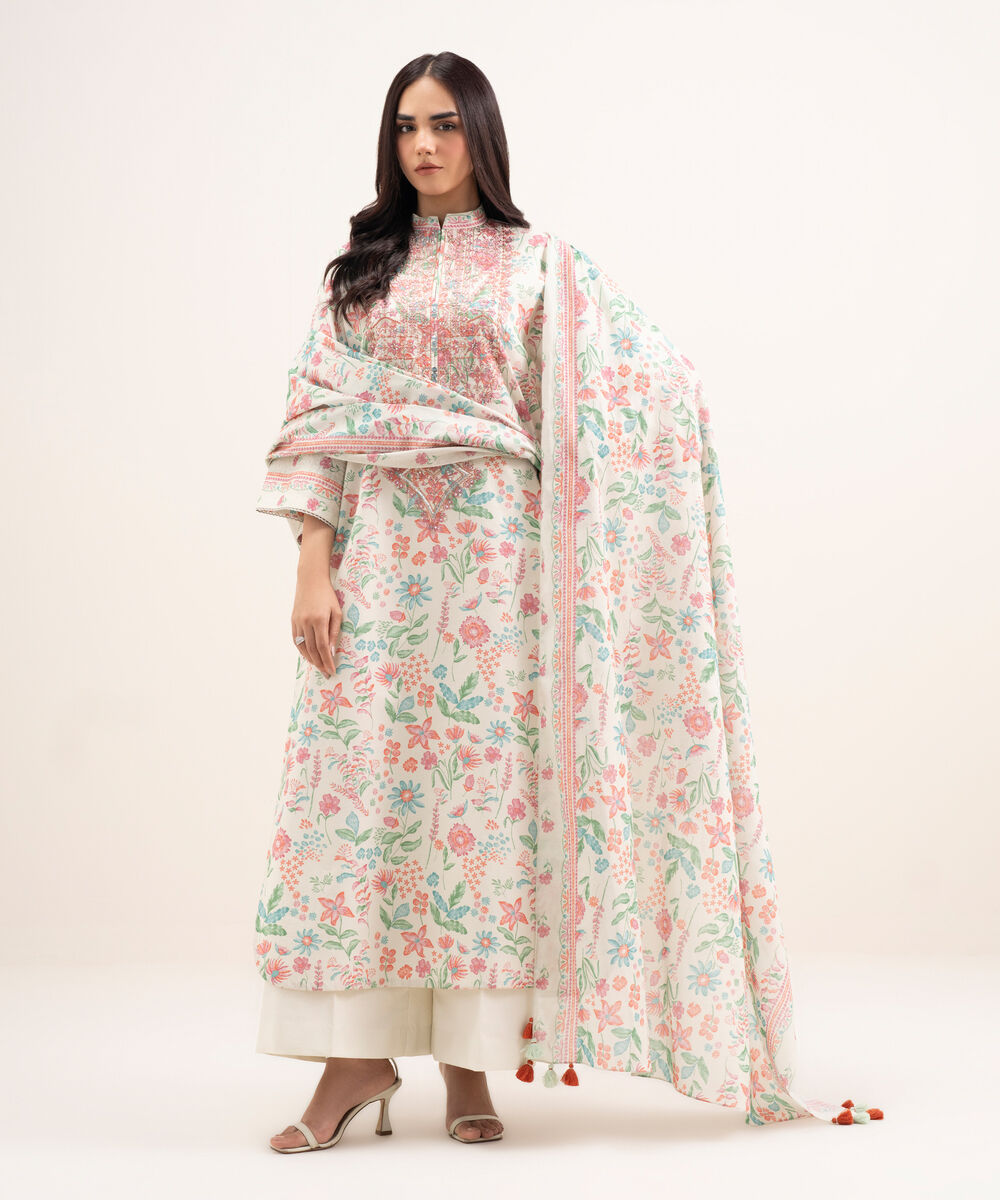 Women's Unstitched Lawn Embroidered Multi 3 Piece Suit