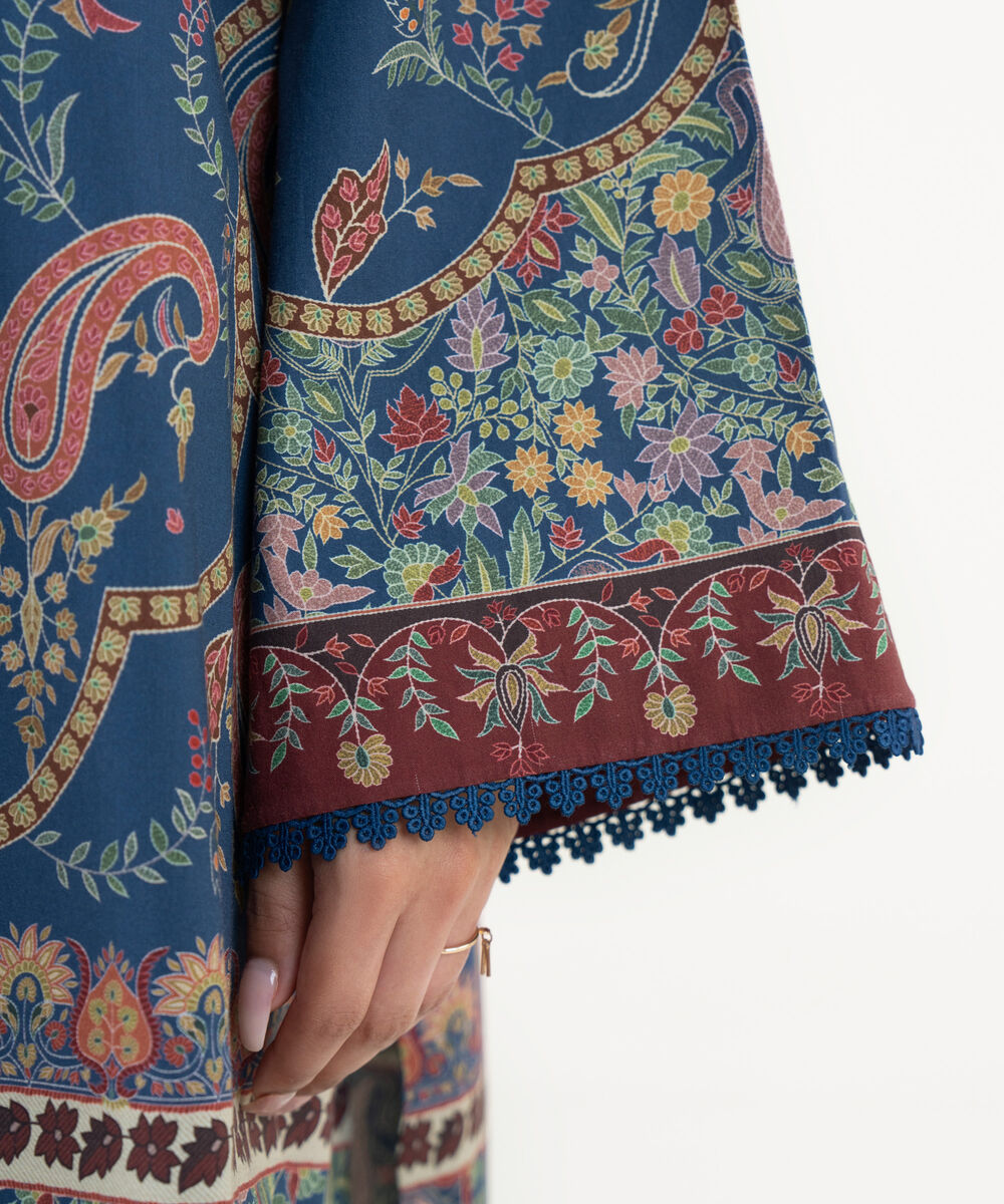 Women's Unstitched Cotton Printed Blue 3 Piece Suit