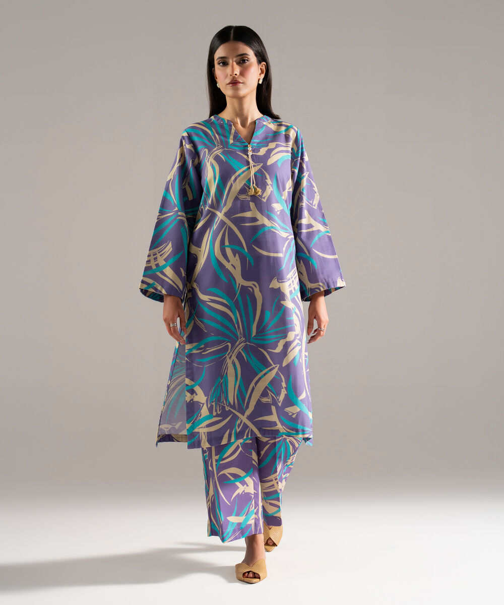 Women's RTW Khaddar Printed Purple 2 Piece Suit