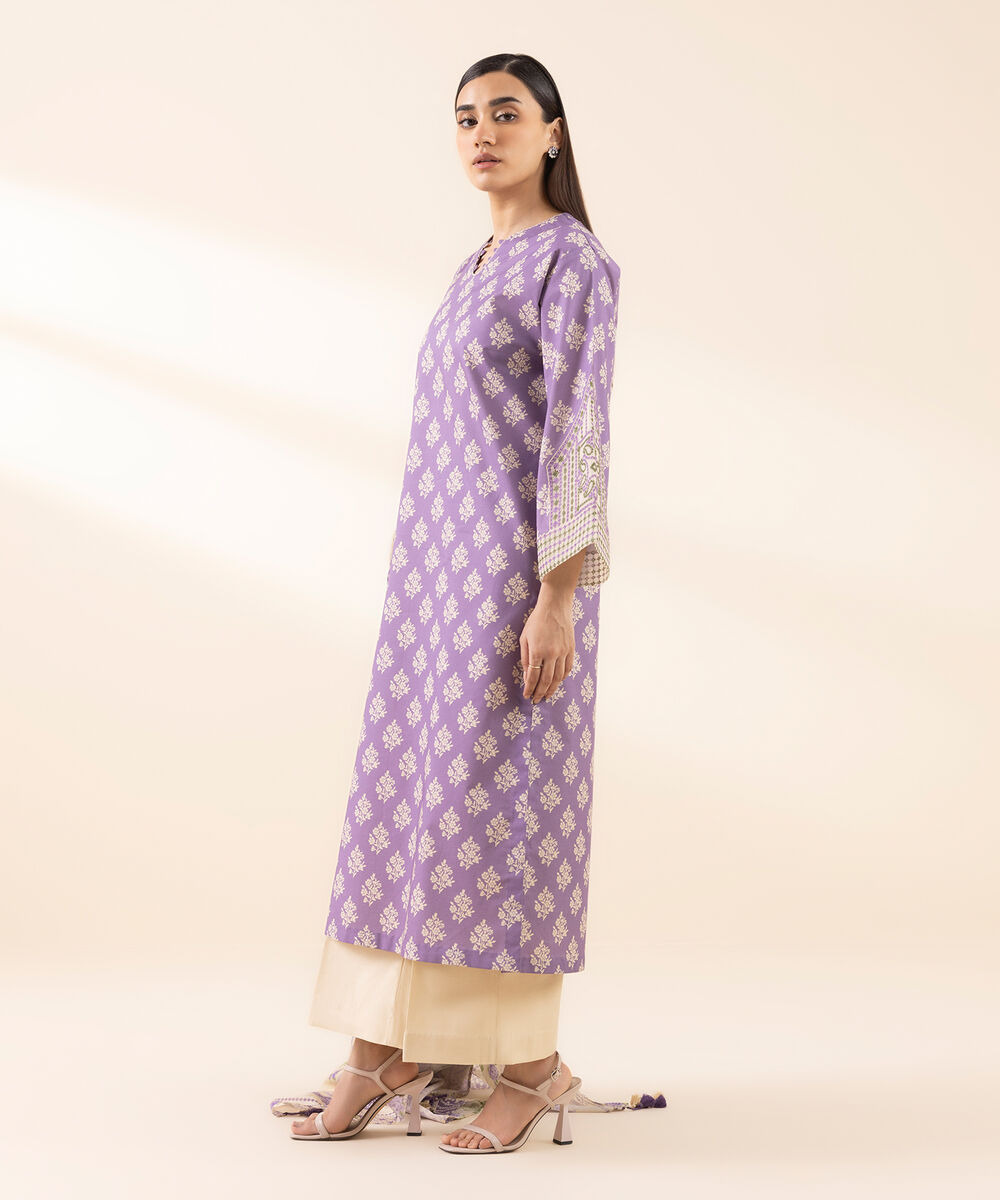 Women's Unstitched Lawn Embroidered Purple 2 Piece Suit