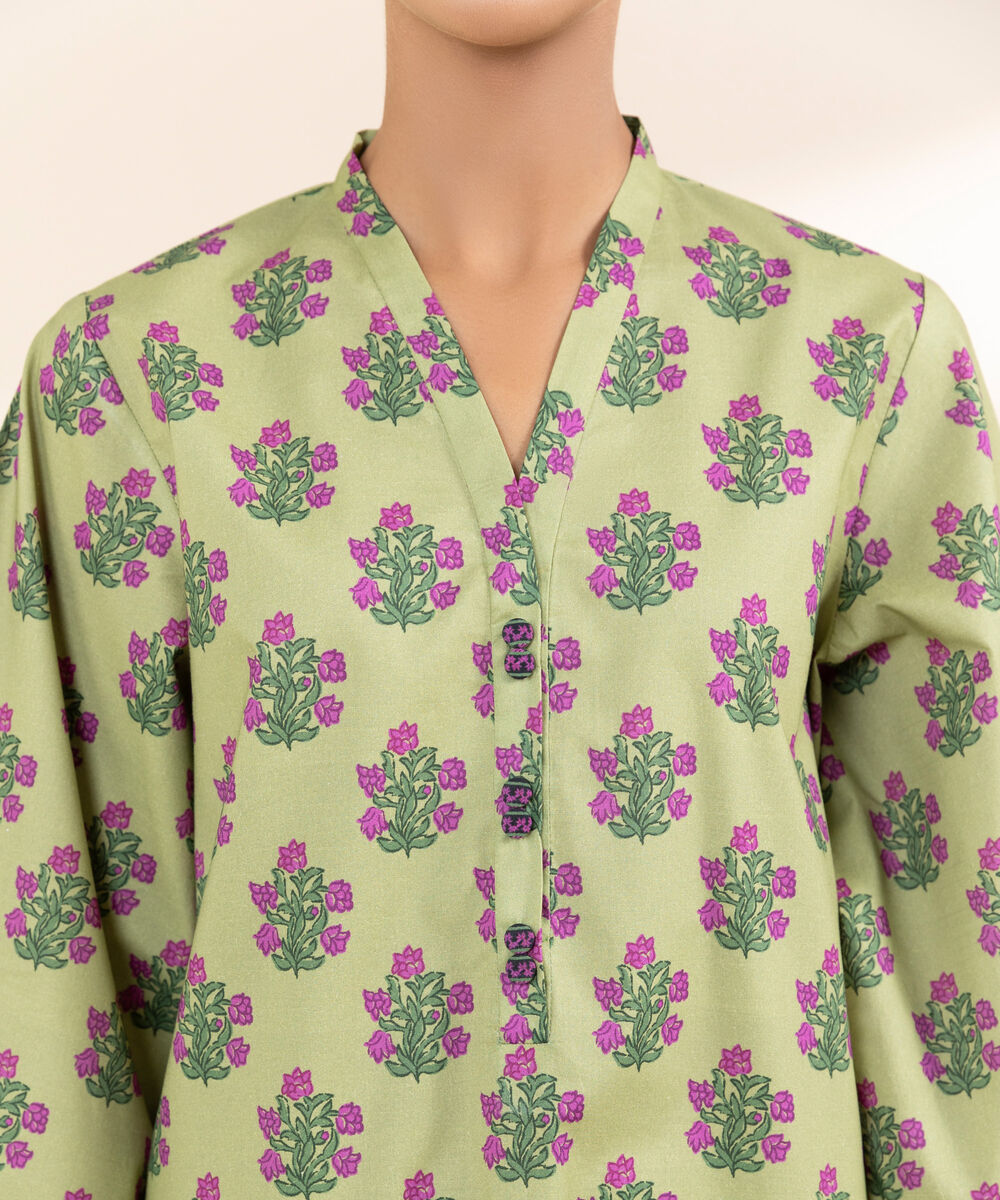 Women's Unstitched Lawn Printed Green 3 Piece Suit