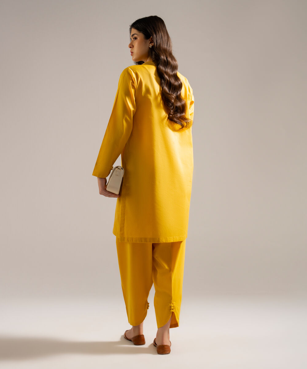 Women's RTW Dobby Solid Yellow Straight Shirt