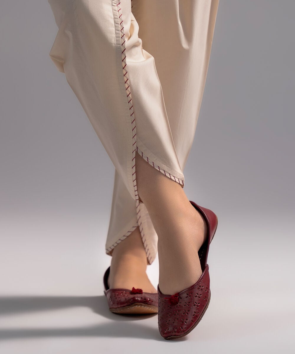 Women's RTW Cambric Embroidered Off White Tulip Shalwar