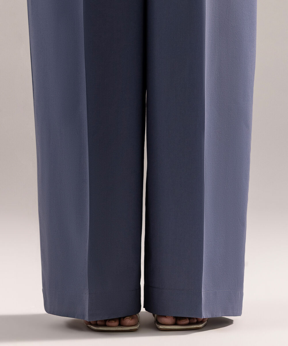 Women's RTW Cambric Solid Steel Blue Culottes