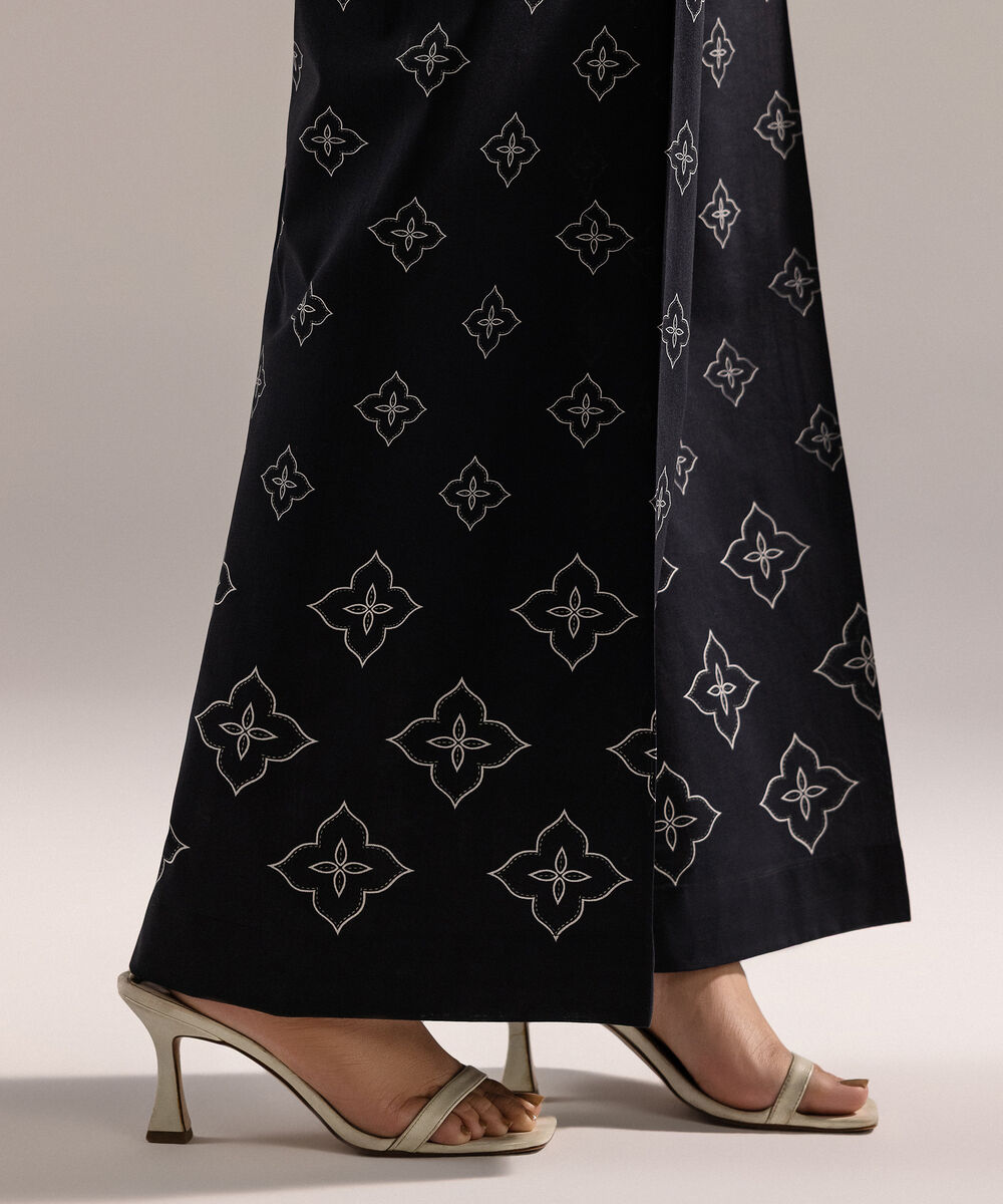 Women's RTW Cambric Printed Black Flared Pants