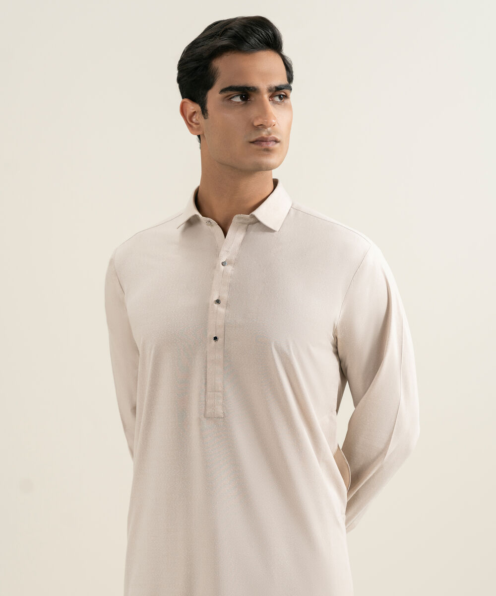 Men's light khaki Premium Wash & Wear Kameez Shalwar