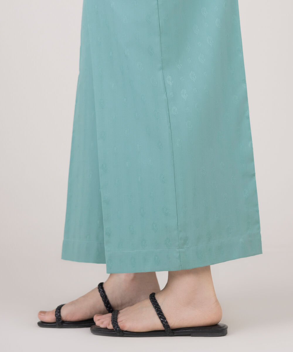 Women's RTW Cotton Jacquard Solid Blue Culottes