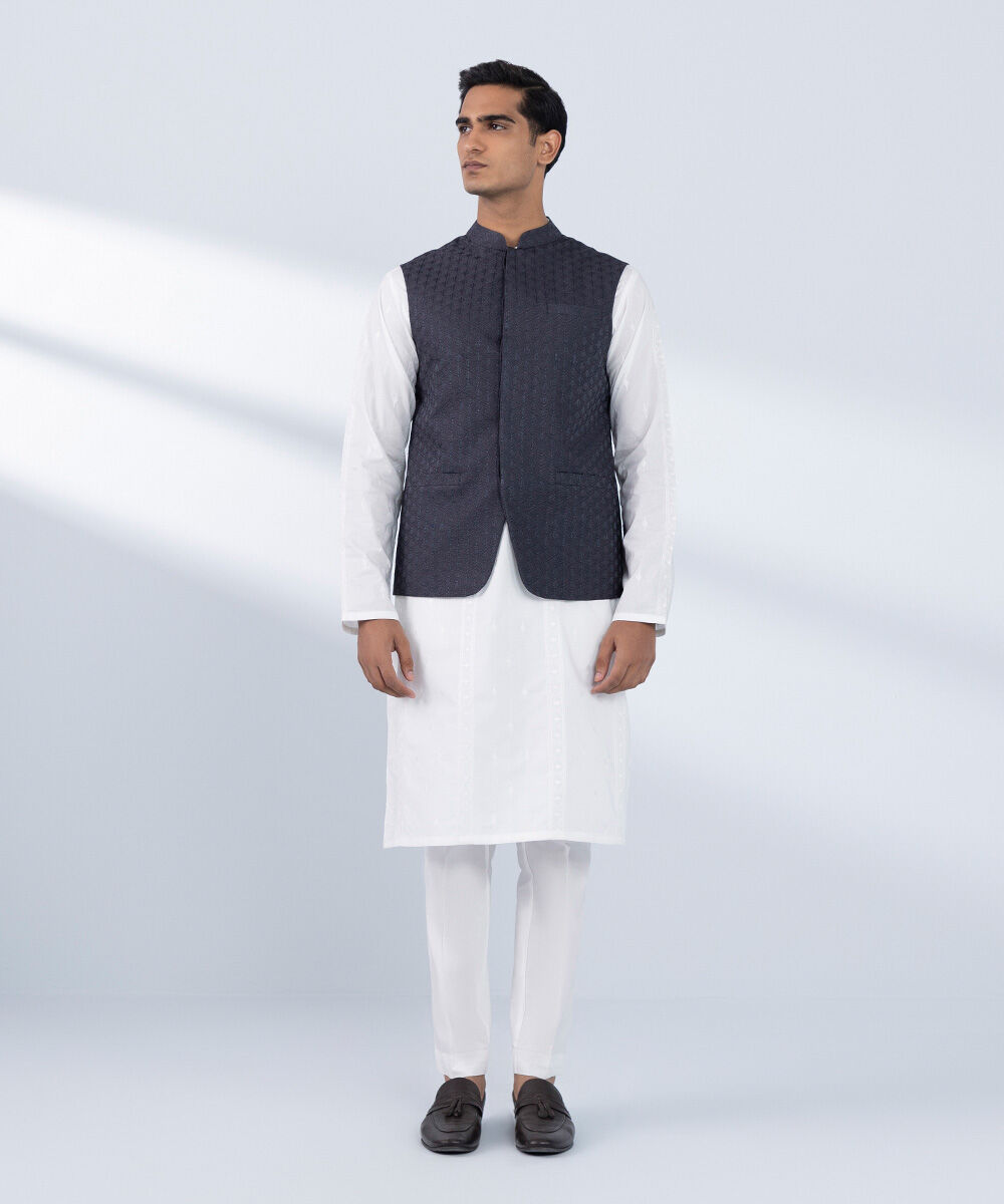 Men's Stitched Embroidered Grey Waistcoat