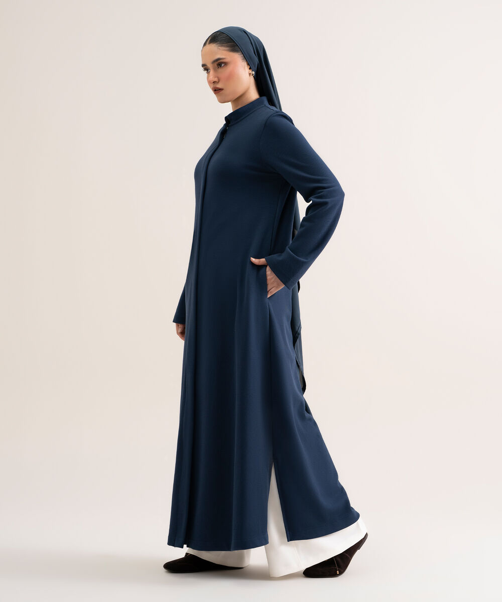 Women's Navy Blue Knit Abaya Set